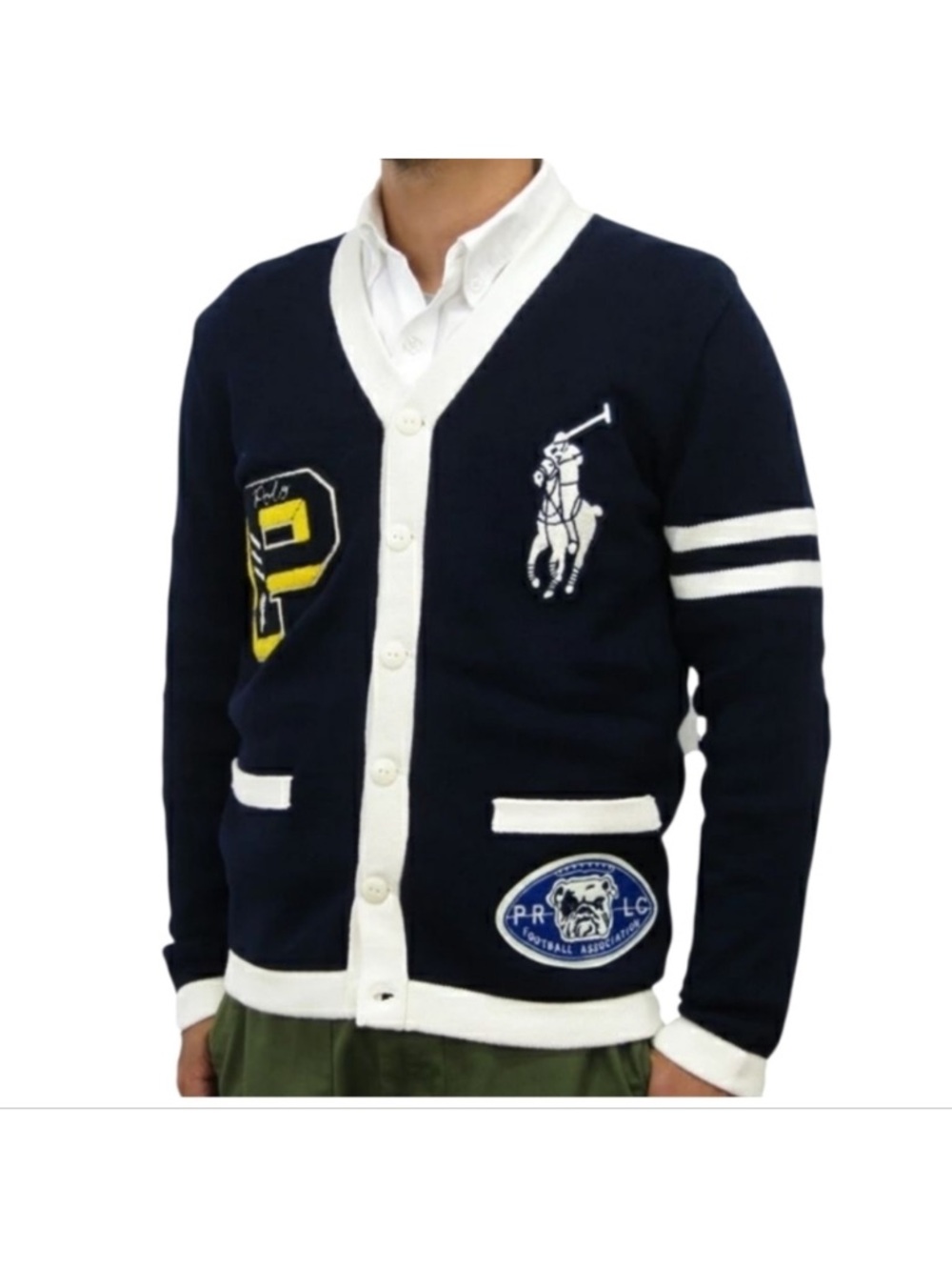 Polo Ralph Lauren Boys Cardigan Sweater Varsity Patch Navy Size Medium